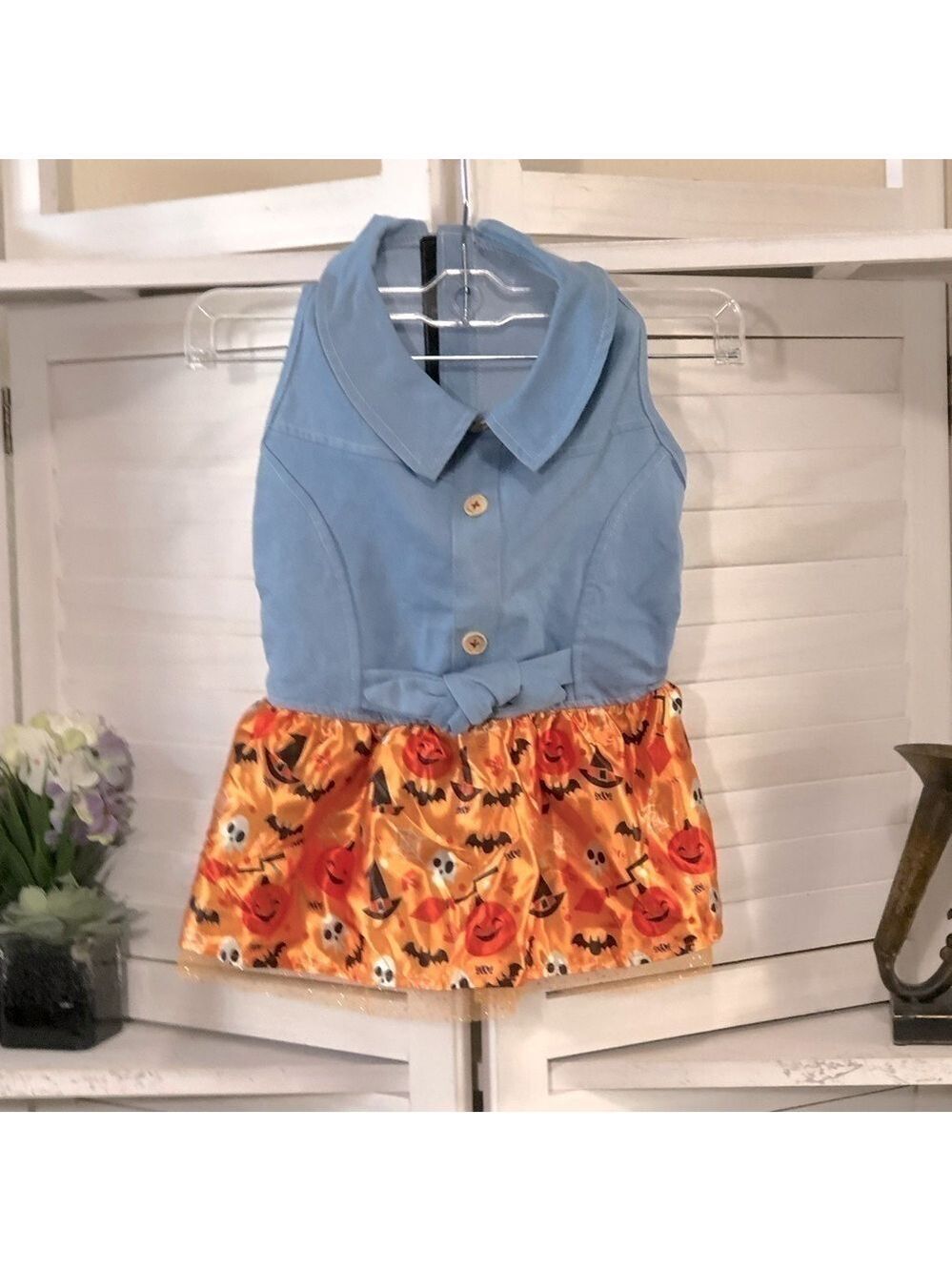 Frisco Dog Dress Blue Chambray Orange Pumpkins Tutu Medium